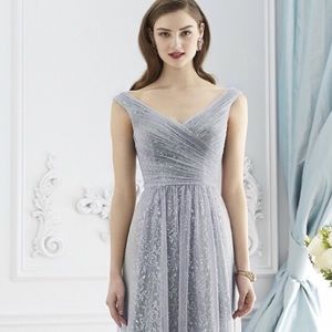 Silver lace wedding formal prom dress